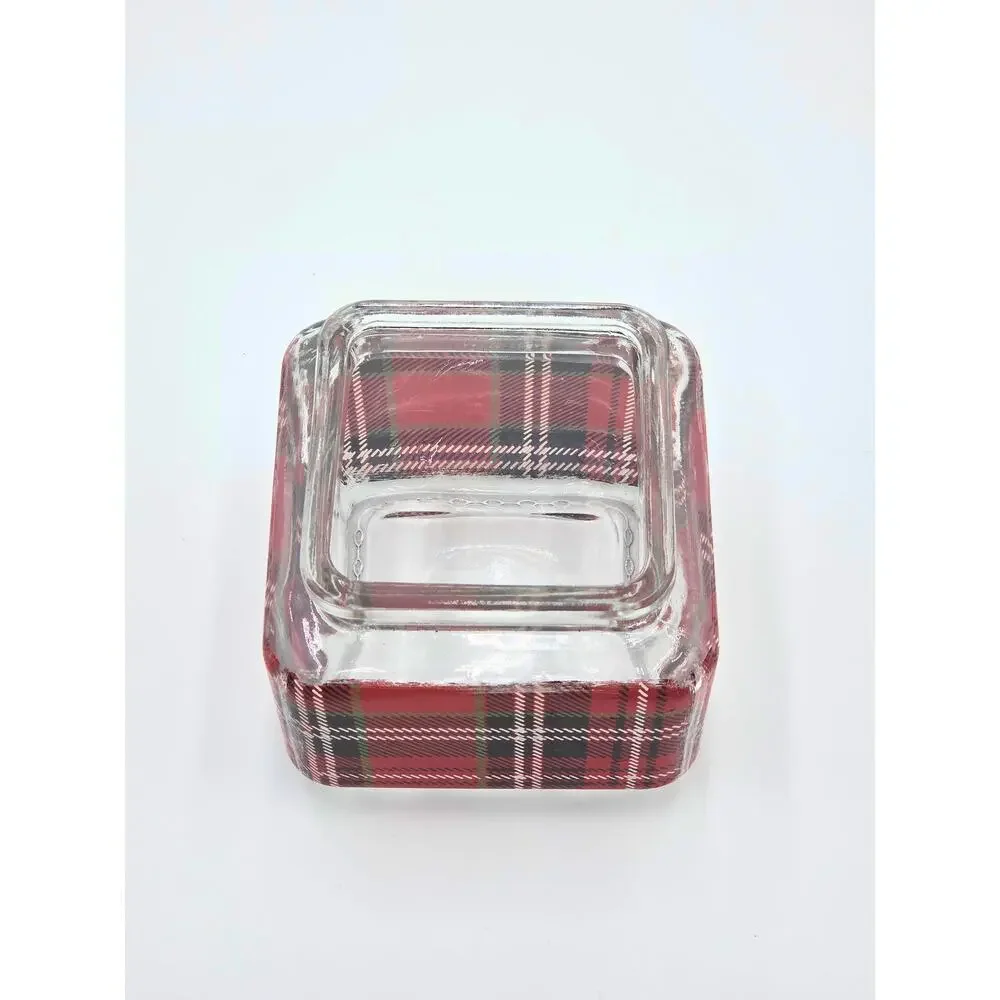 Plaid Glass Candy Jar – Holiday Treat Container, Vintage‑Style Christmas Storage